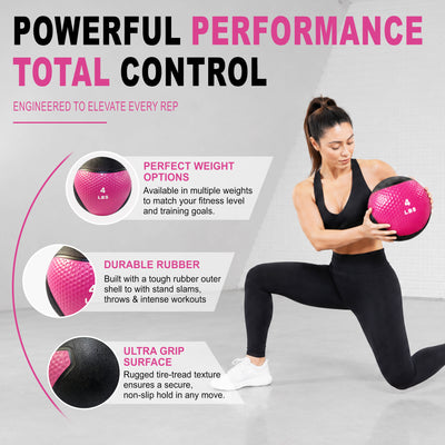 Fitvids 4 lb Dual-Texture Medicine Ball for Core and Strength Training, Pink