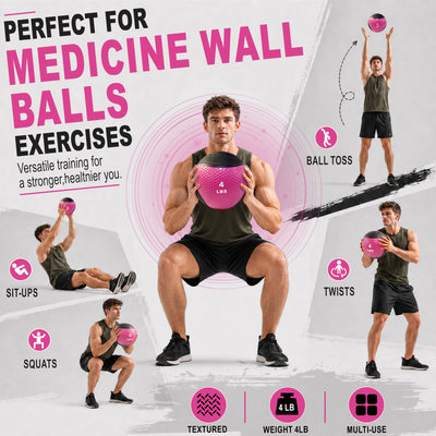 Fitvids 4 lb Dual-Texture Medicine Ball for Core and Strength Training, Pink