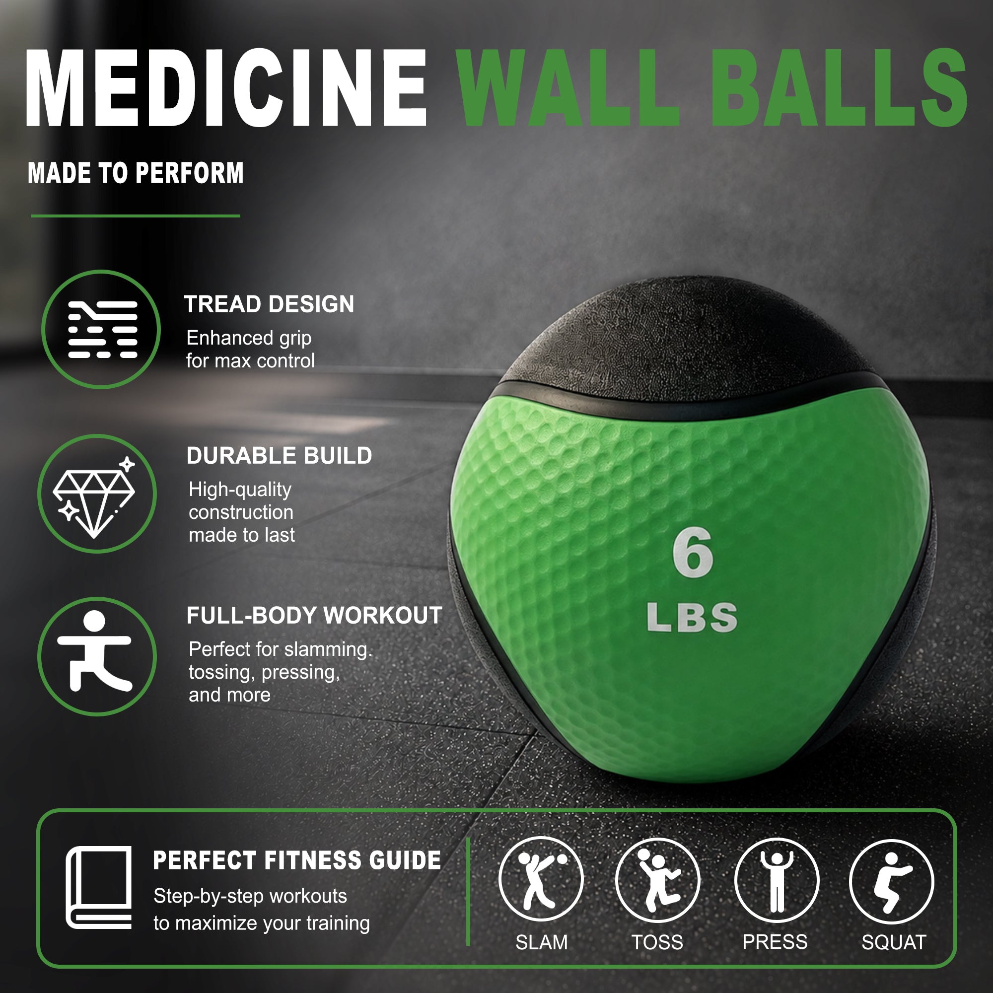 Fitvids 6 lb Dual-Texture Medicine Ball for Core and Strength Training, Green
