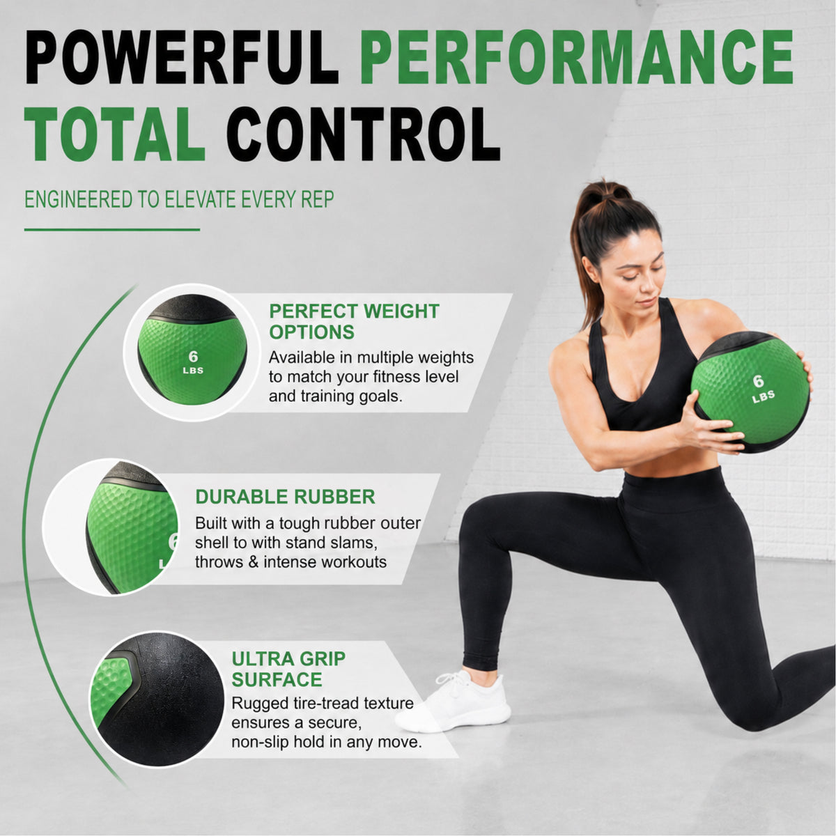 Fitvids 6 lb Dual-Texture Medicine Ball for Core and Strength Training, Green