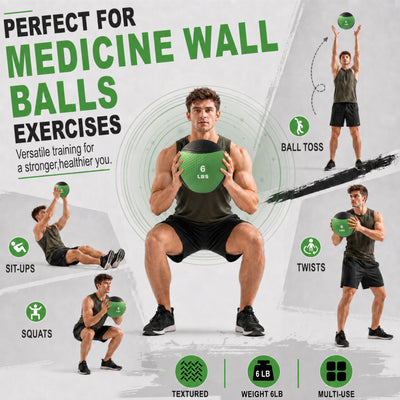 Fitvids 6 lb Dual-Texture Medicine Ball for Core and Strength Training, Green