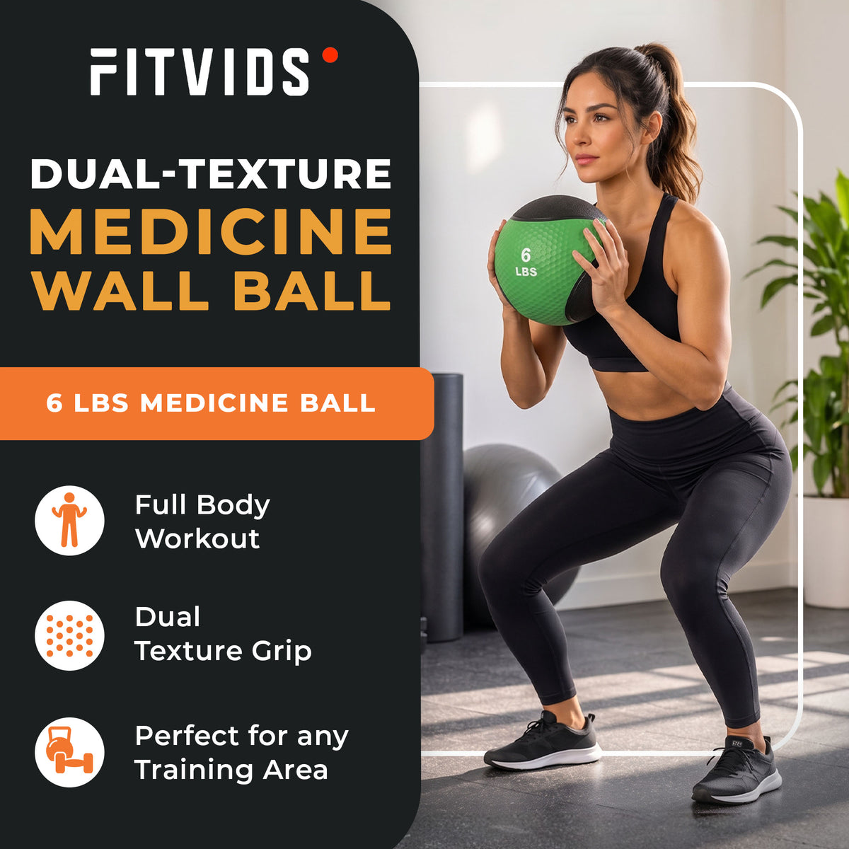 Fitvids 6 lb Dual-Texture Medicine Ball for Core and Strength Training, Green