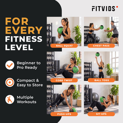 Fitvids 6 lb Dual-Texture Medicine Ball for Core and Strength Training, Green