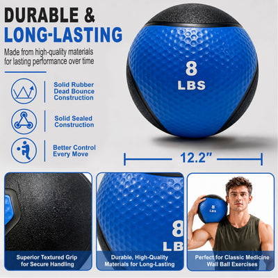 Fitvids 8 lb Dual-Texture Medicine Ball for Core and Strength Training, Blue