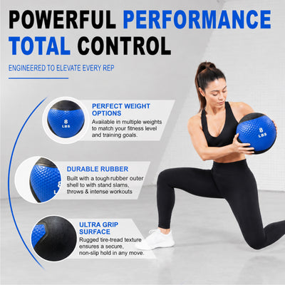 Fitvids 8 lb Dual-Texture Medicine Ball for Core and Strength Training, Blue