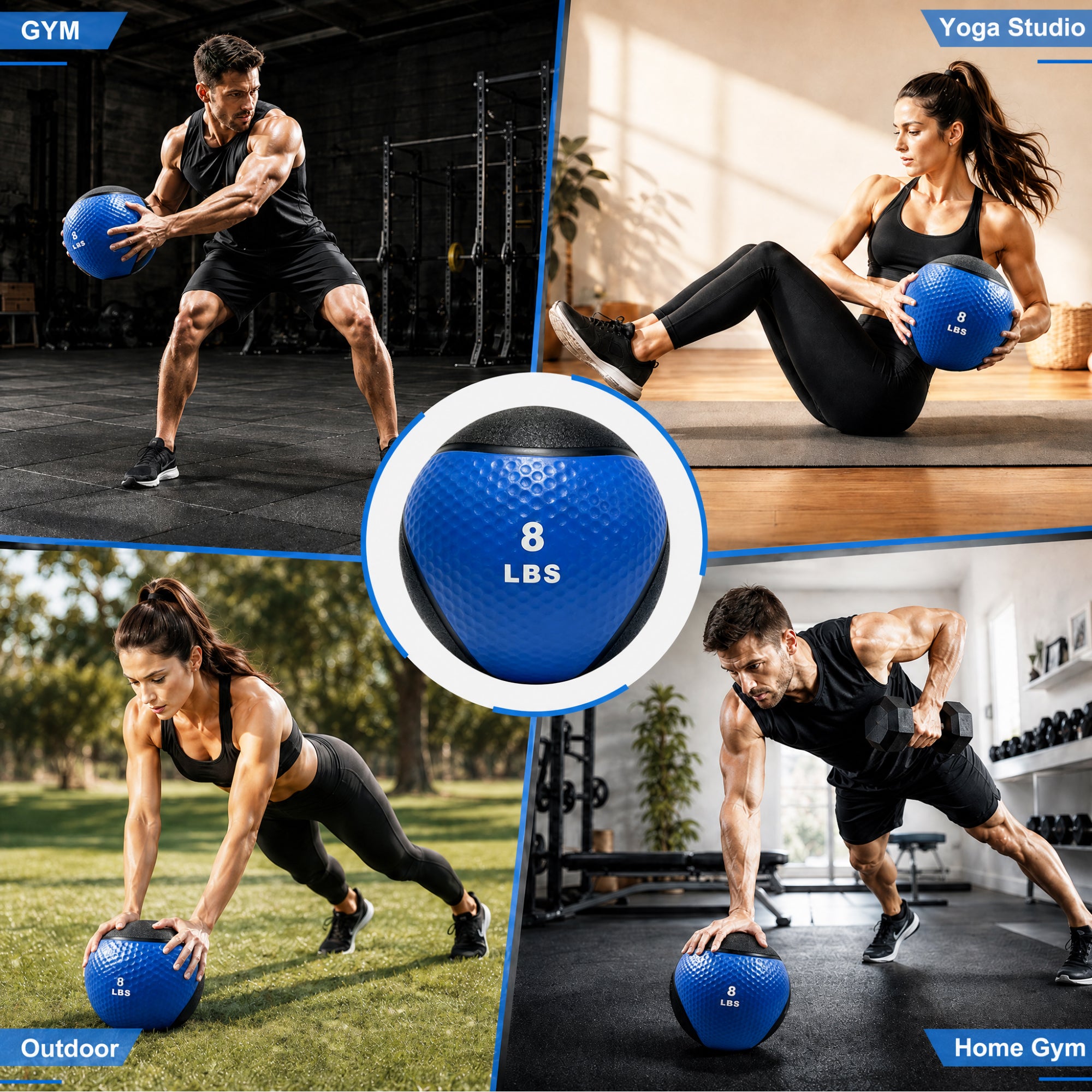 Fitvids 8 lb Dual-Texture Medicine Ball for Core and Strength Training, Blue