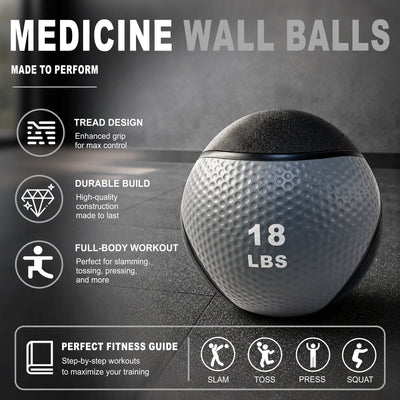 Fitvids 18 lb Dual-Texture Medicine Ball for Core and Strength Training, Gray
