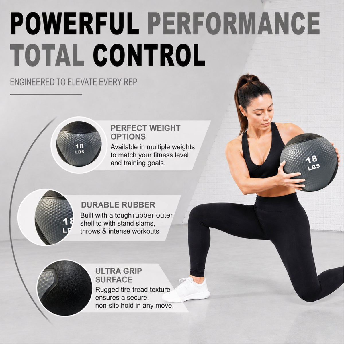 Fitvids 18 lb Dual-Texture Medicine Ball for Core and Strength Training, Gray