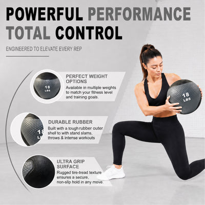 Fitvids 18 lb Dual-Texture Medicine Ball for Core and Strength Training, Gray