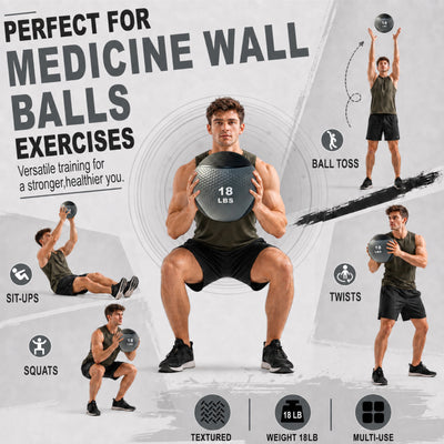 Fitvids 18 lb Dual-Texture Medicine Ball for Core and Strength Training, Gray