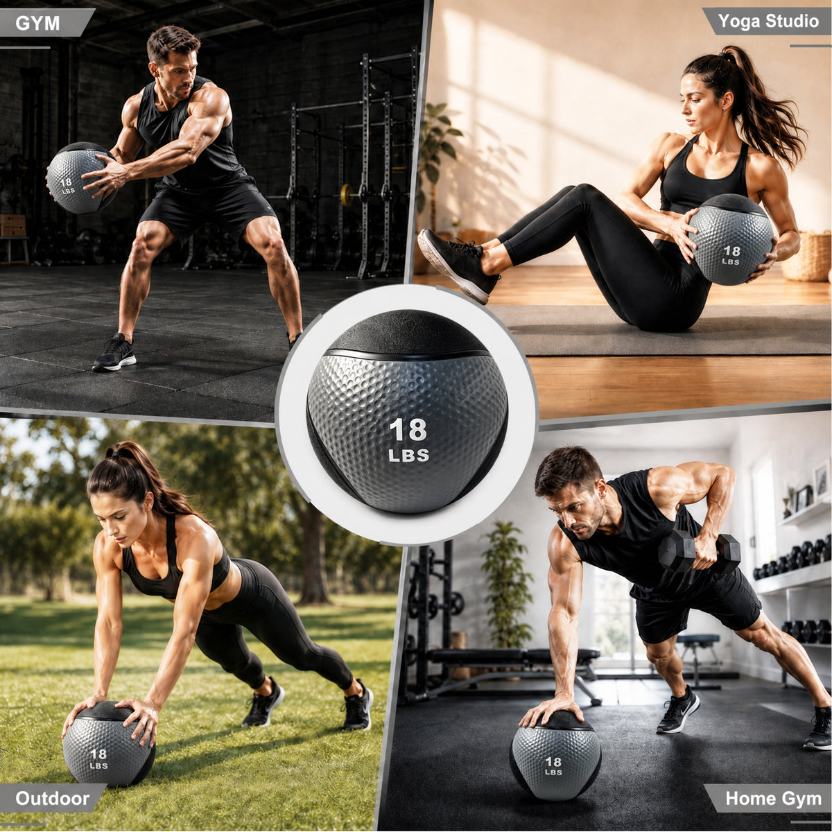 Fitvids 18 lb Dual-Texture Medicine Ball for Core and Strength Training, Gray