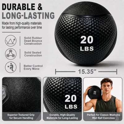 Fitvids 20 lb Dual-Texture Medicine Ball for Core and Strength Training, Black
