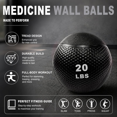 Fitvids 20 lb Dual-Texture Medicine Ball for Core and Strength Training, Black