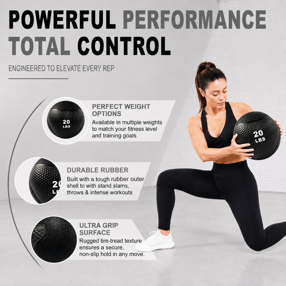 Fitvids 20 lb Dual-Texture Medicine Ball for Core and Strength Training, Black