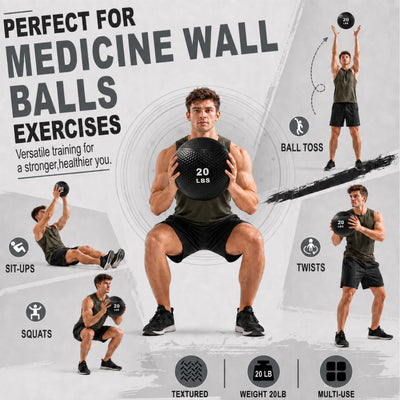 Fitvids 20 lb Dual-Texture Medicine Ball for Core and Strength Training, Black