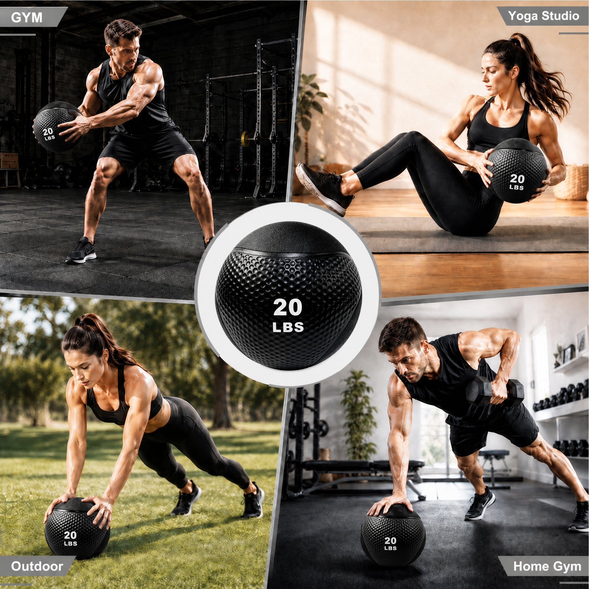 Fitvids 20 lb Dual-Texture Medicine Ball for Core and Strength Training, Black