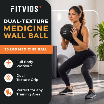 Fitvids 20 lb Dual-Texture Medicine Ball for Core and Strength Training, Black