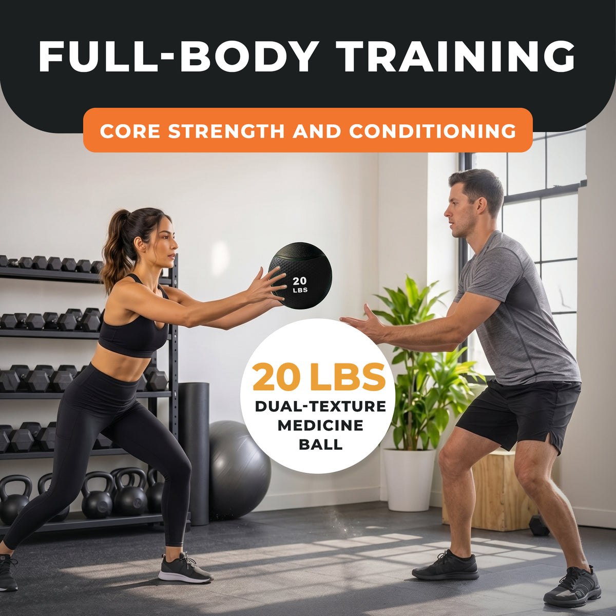 Fitvids 20 lb Dual-Texture Medicine Ball for Core and Strength Training, Black