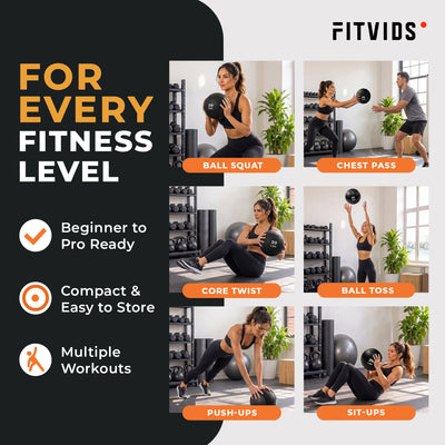 Fitvids 20 lb Dual-Texture Medicine Ball for Core and Strength Training, Black
