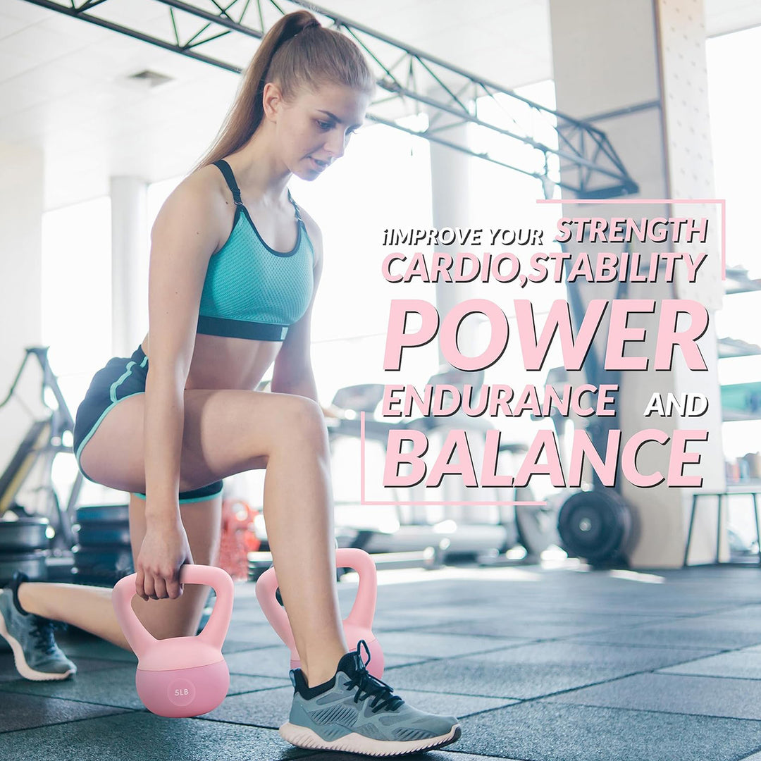 Fitvids Soft Kettlebell Ergonomic Grip, Iron & Sand Filled, 5 Pounds, Light Pink