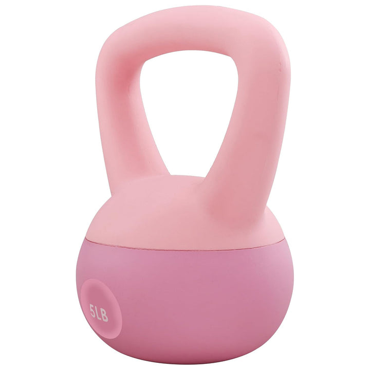 Fitvids Soft Kettlebell Ergonomic Grip, Iron & Sand Filled, 5 Pounds, Light Pink