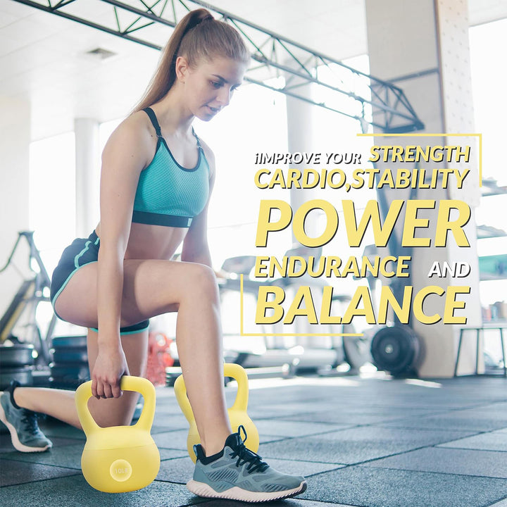 Fitvids Soft Kettlebell Ergonomic Grip, Iron & Sand Filled, 10 Pounds, Yellow