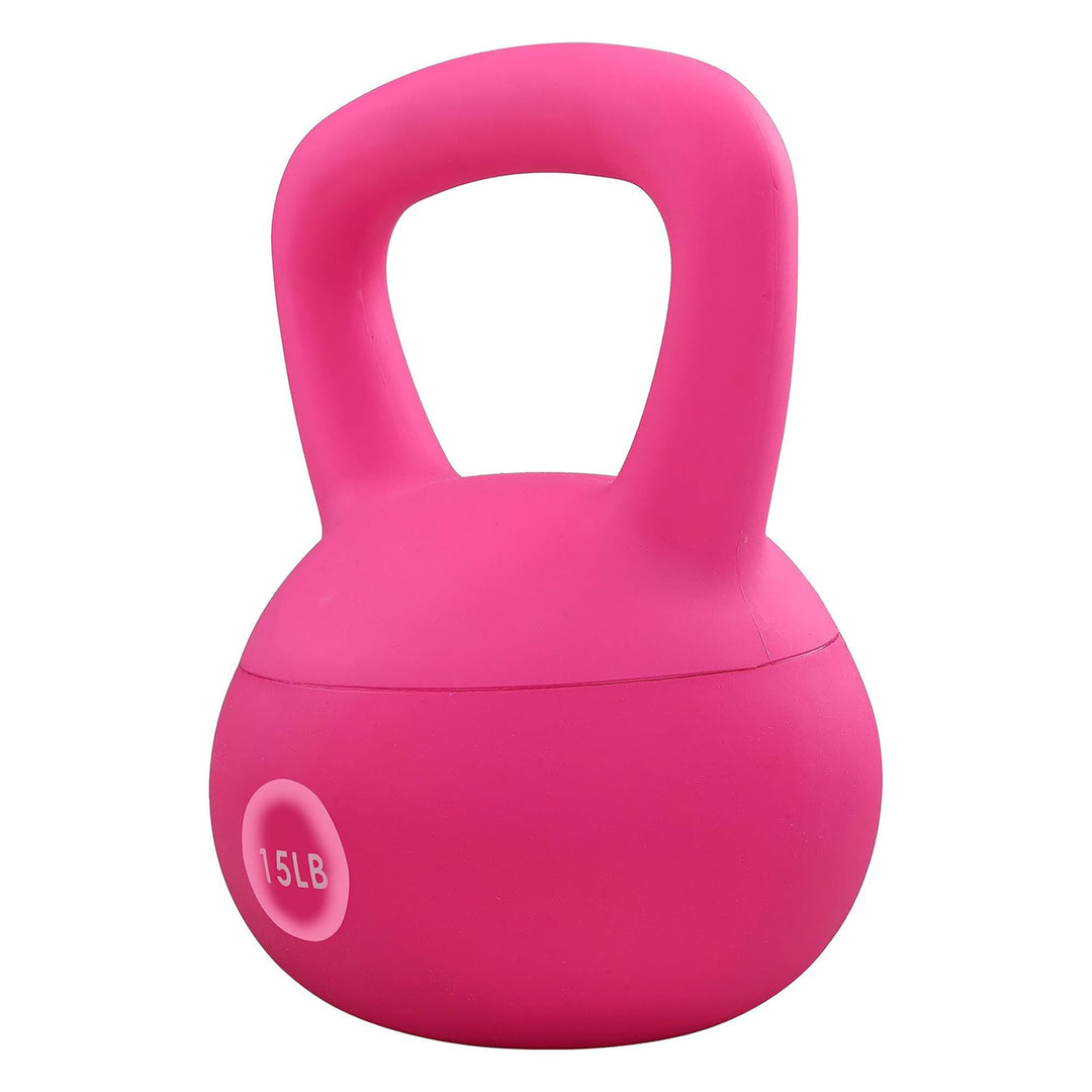 Fitvids Soft Kettlebell Ergonomic Grip, Iron & Sand Filled, 15 Pounds, Pink