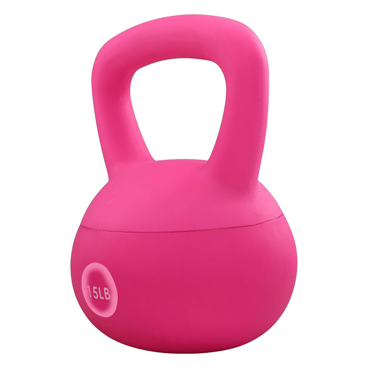 Fitvids Soft Kettlebell Ergonomic Grip, Iron & Sand Filled, 15 Pounds, Pink