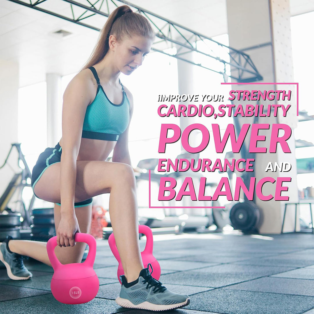 Fitvids Soft Kettlebell Ergonomic Grip, Iron & Sand Filled, 15 Pounds, Pink