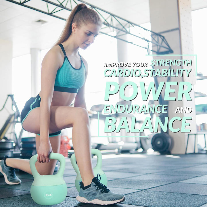 Fitvids Soft Kettlebell Ergonomic Grip, Iron & Sand Filled, 25 Pounds, Green