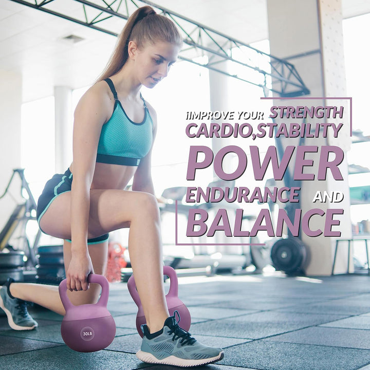 Fitvids Soft Kettlebell Ergonomic Grip, Iron & Sand Filled, 30 Pounds, Purple