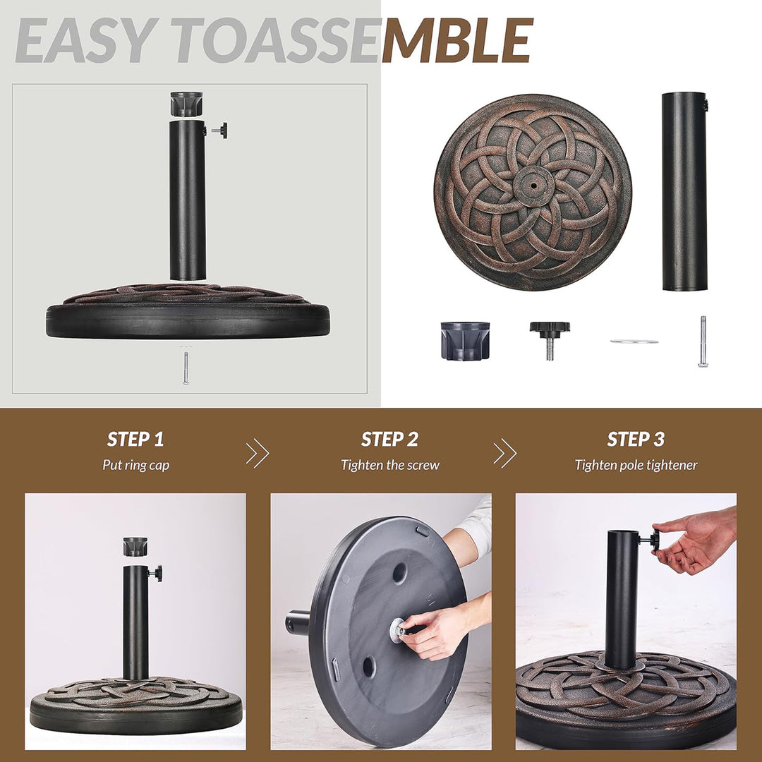 Elevon 35 Pound Round Outdoor Umbrella Base for Garden and Patio, Bronze