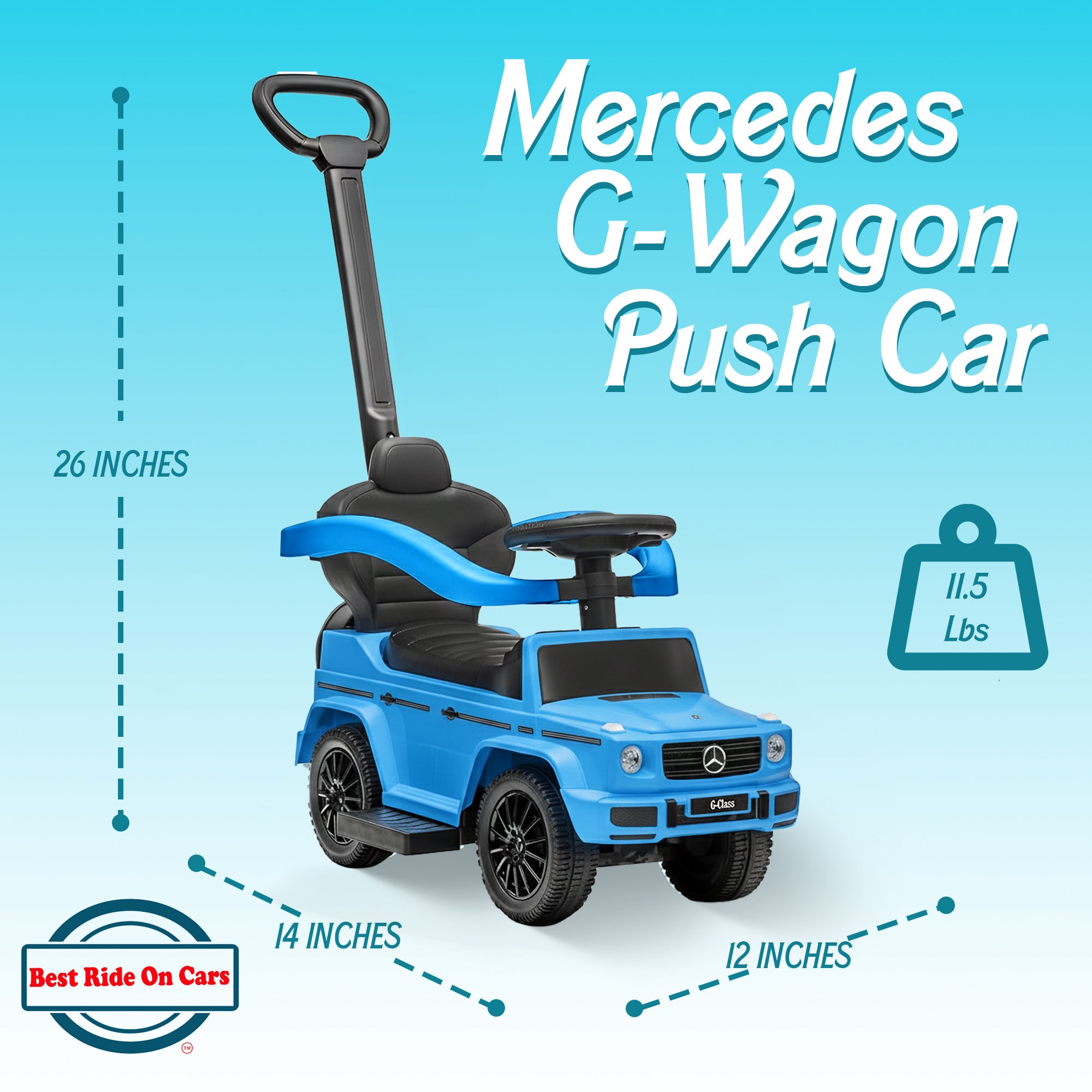 Best Ride On Cars Kids Outdoor Mercedes G-Wagon 3 in 1 Push Car, Blue (Open Box) - VMInnovations