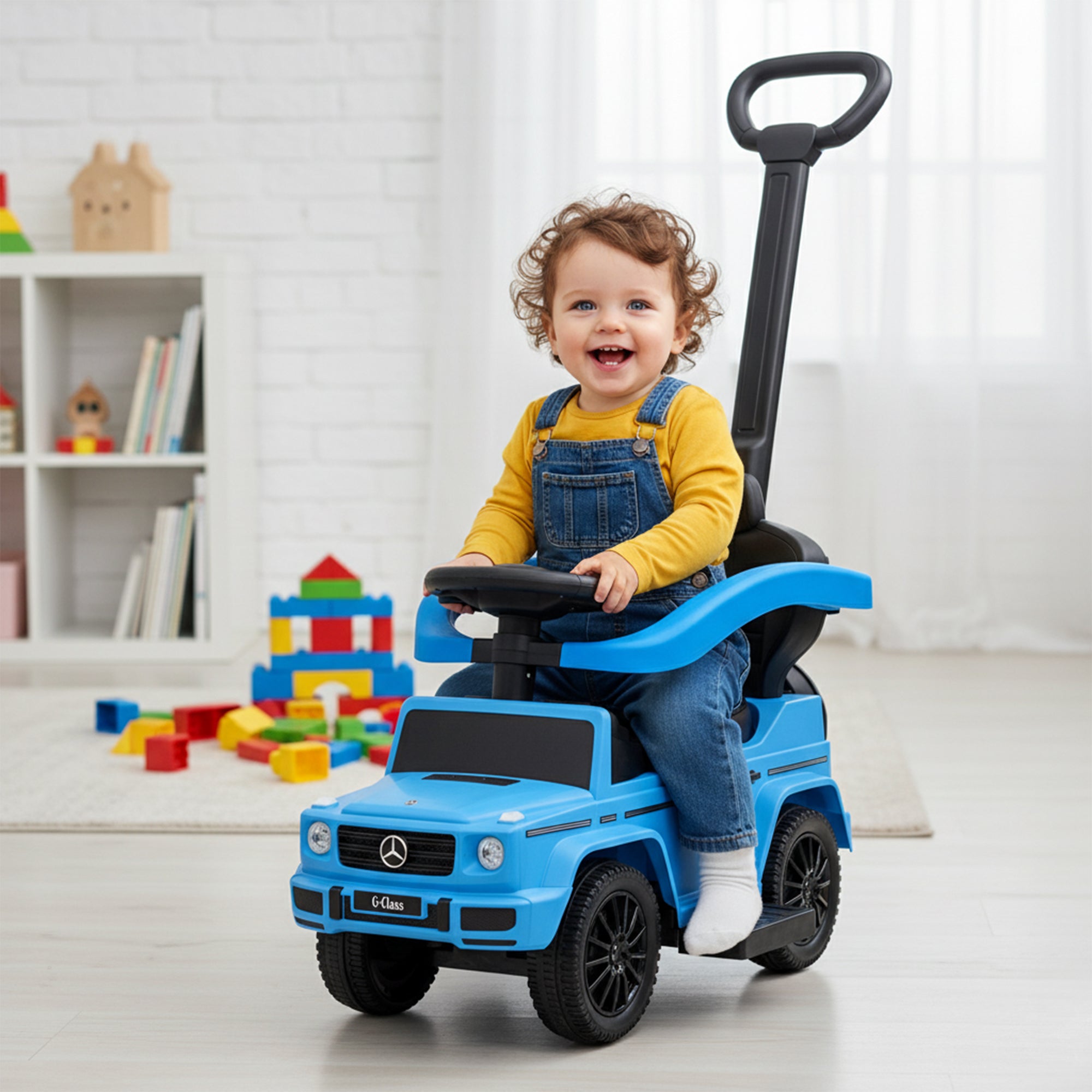 Best Ride On Cars Kids Outdoor Mercedes G-Wagon 3 in 1 Push Car, Blue (Open Box) - VMInnovations