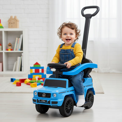 Best Ride On Cars Kids Outdoor Mercedes G-Wagon 3 in 1 Push Car, Blue (Open Box) - VMInnovations