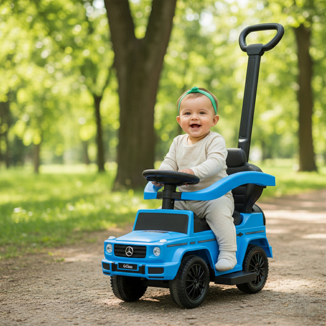 Best Ride On Cars Kids Outdoor Stroller Mercedes G-Wagon 3 in 1 Push Car, Blue