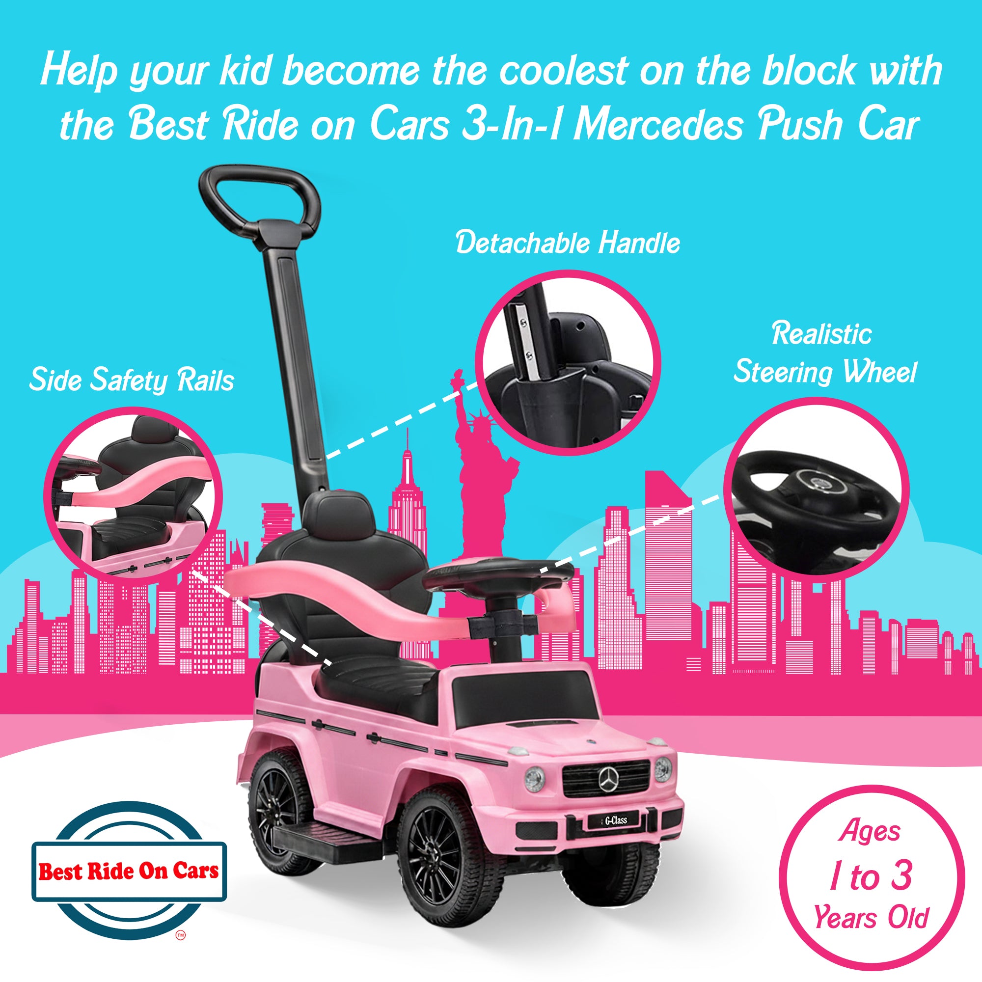 Best Ride On Cars Kids Outdoor Stroller Mercedes G-Wagon 3 in 1 Push Car, (Used)