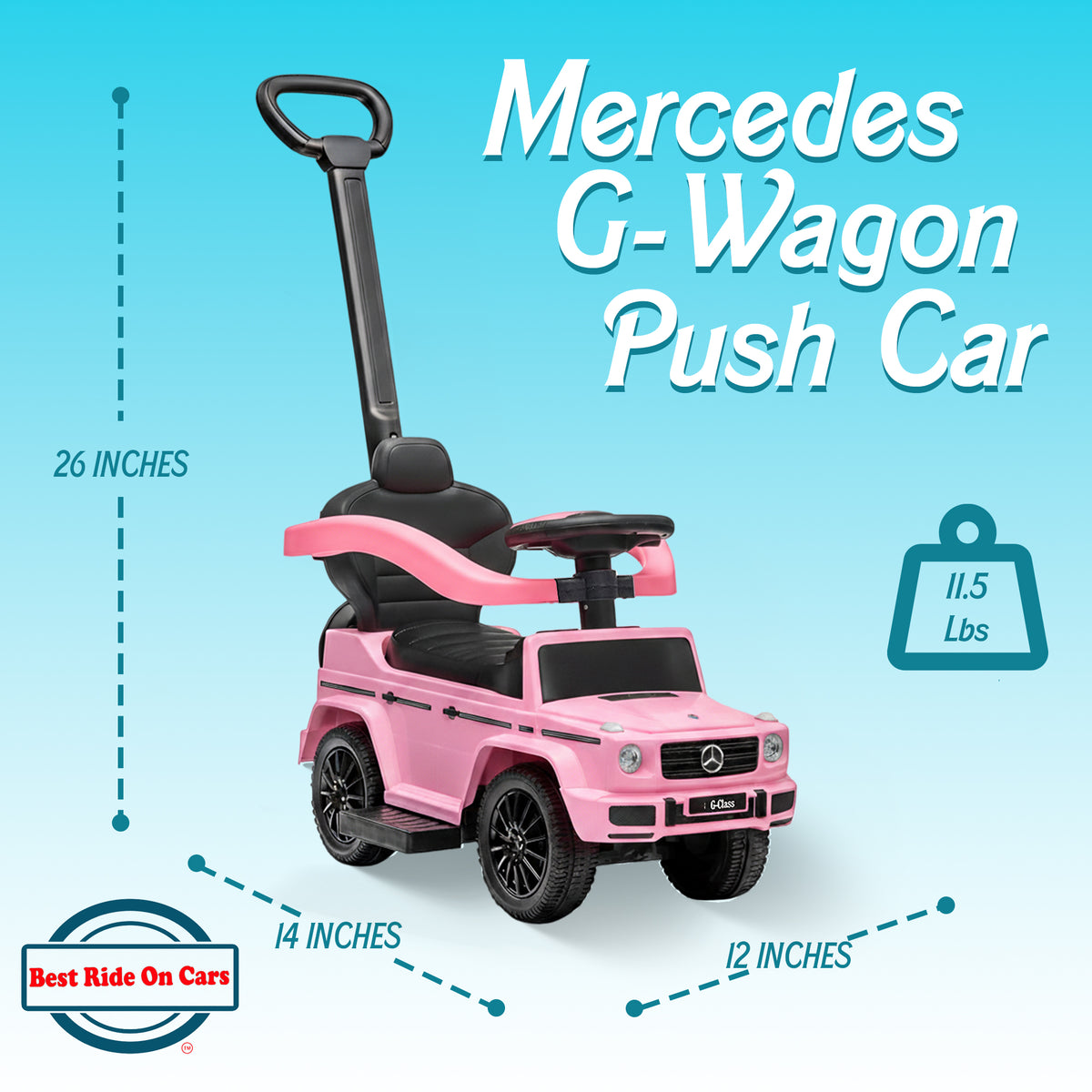 Best Ride On Cars Stroller Mercedes G-Wagon 3 in 1 Push Car, Pink (Open Box) - VMInnovations
