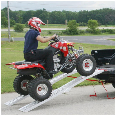 Black Widow Aluminum Folding Motorcycle Ramp Arched Plate, Dual Runner, Silver - VMInnovations