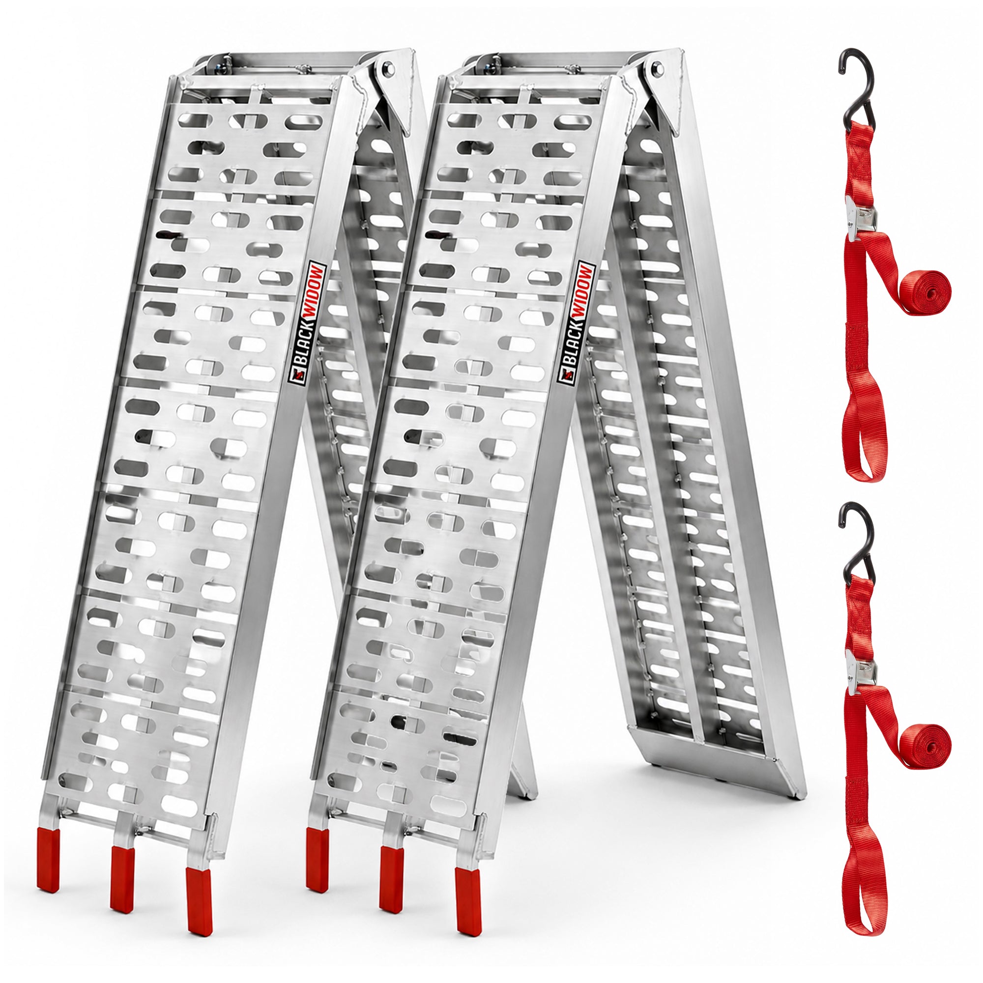 Black Widow Aluminum Folding Motorcycle Ramp Arched Plate, Dual Runner, Silver - VMInnovations