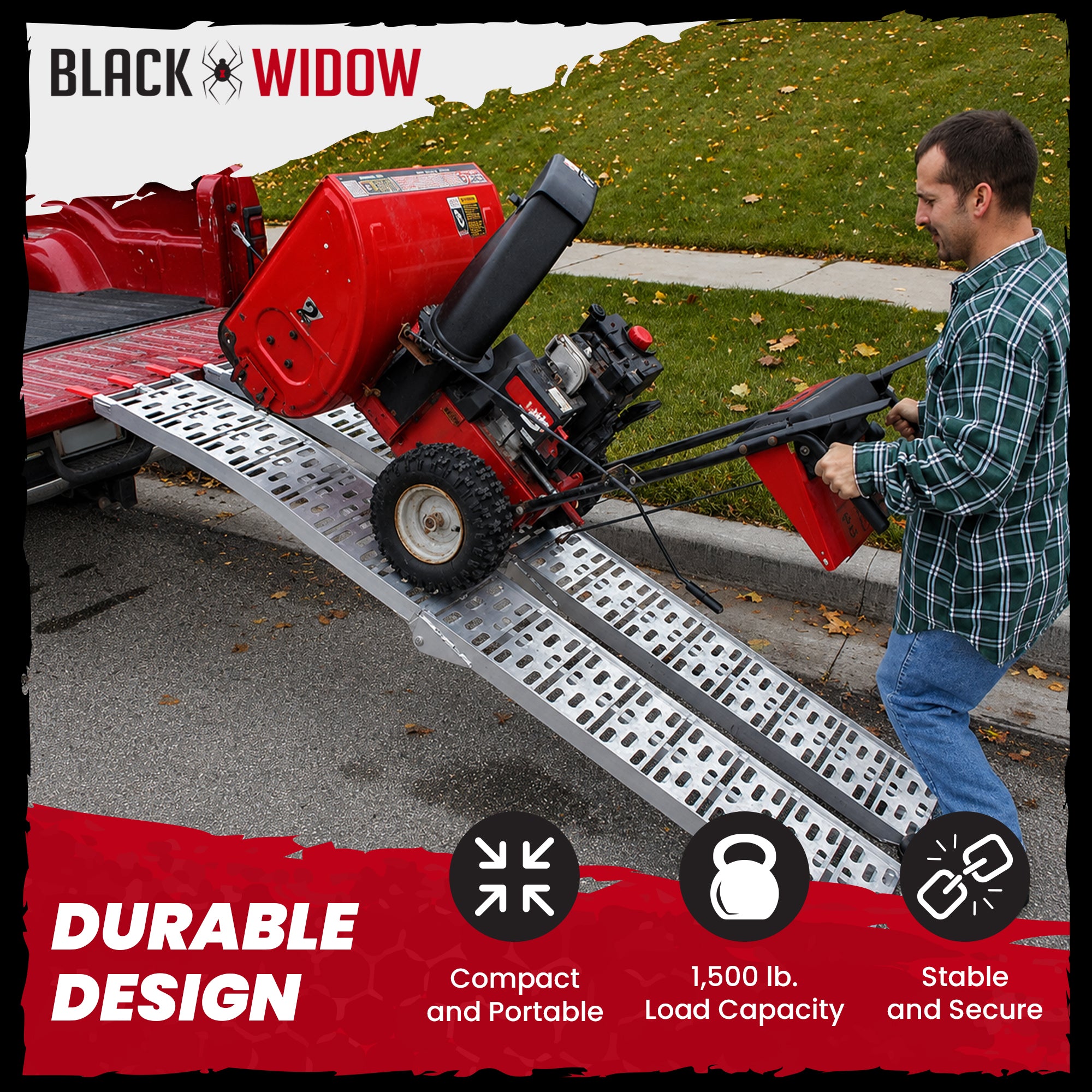 Black Widow Aluminum Folding Motorcycle Ramp Arched Plate, Dual Runner, Silver - VMInnovations
