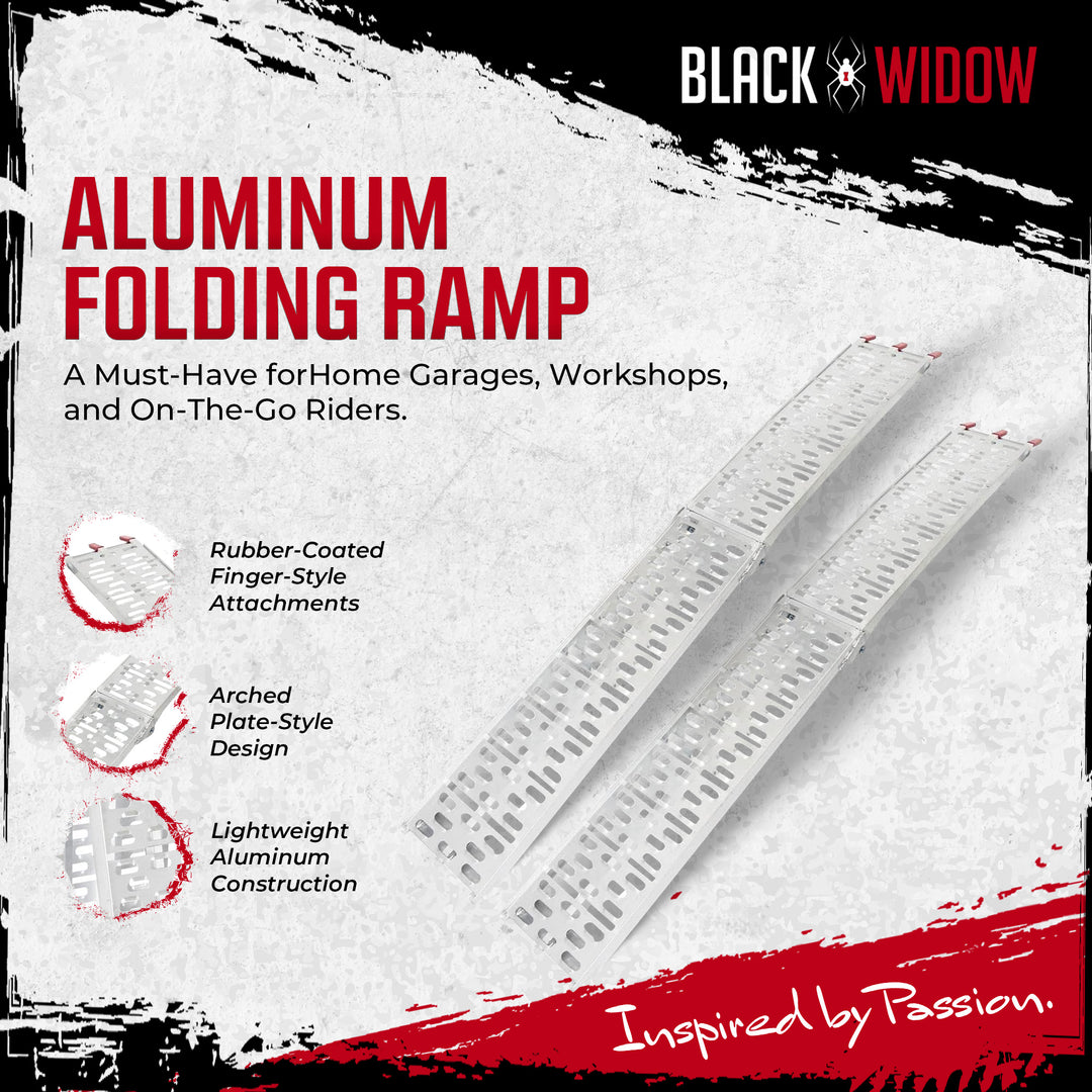 Black Widow Aluminum Folding Motorcycle Ramp Arched Plate, Dual Runner, Silver