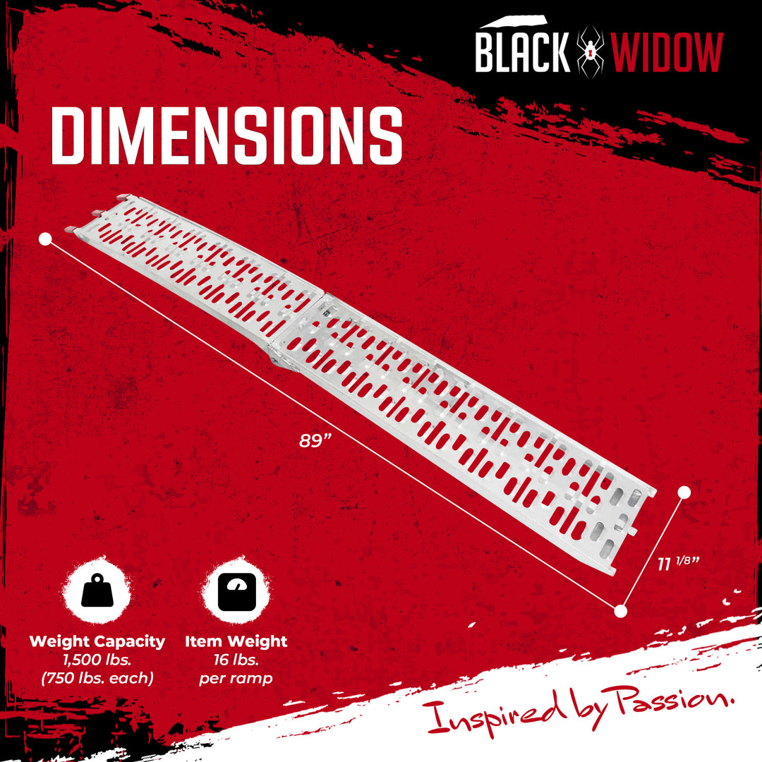 Black Widow Aluminum Folding Motorcycle Ramp Arched Plate, Dual Runner, Silver