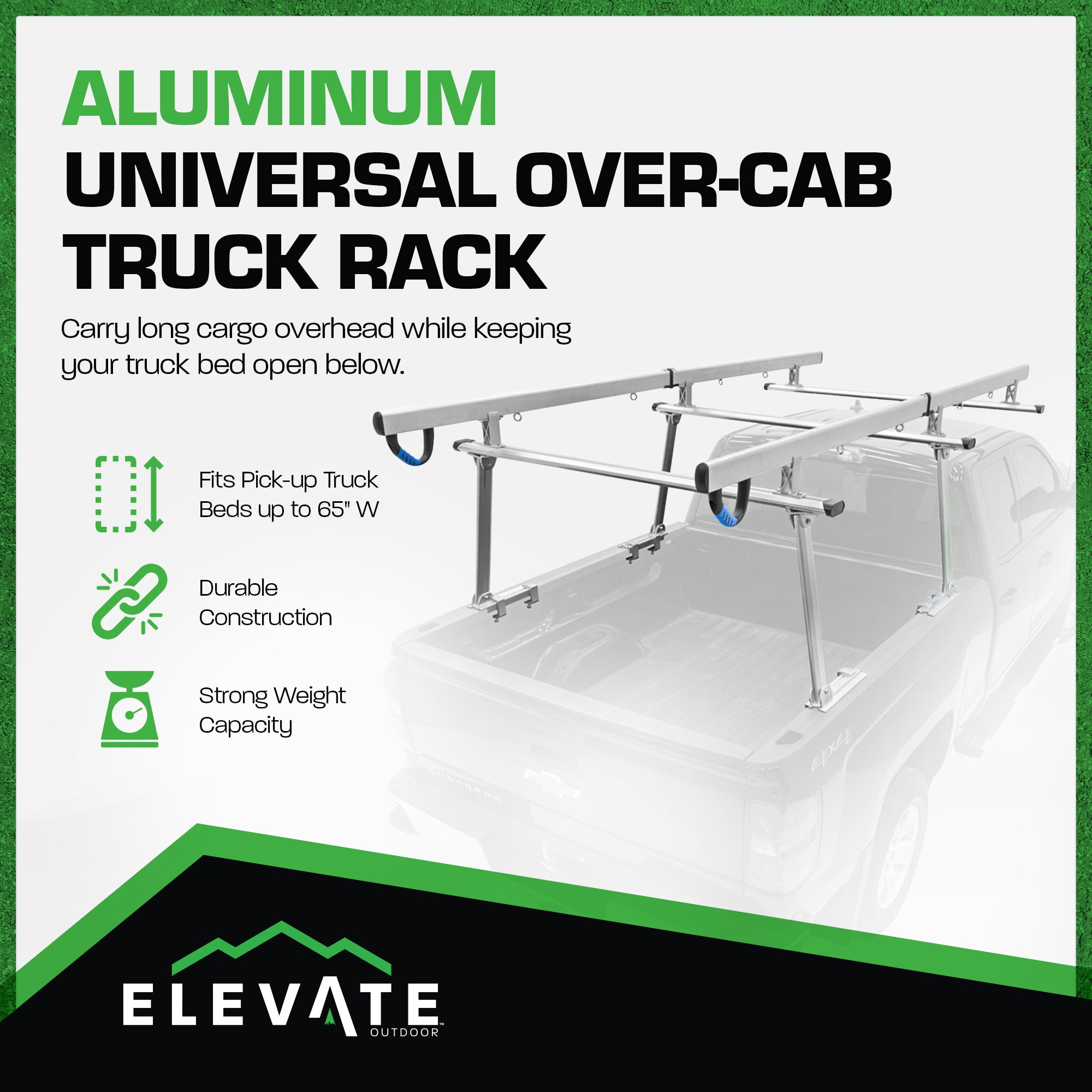 Elevate Outdoor Universal Over-Cab Truck Rack, Aluminum Cargo Carrier, 800Lb Cap