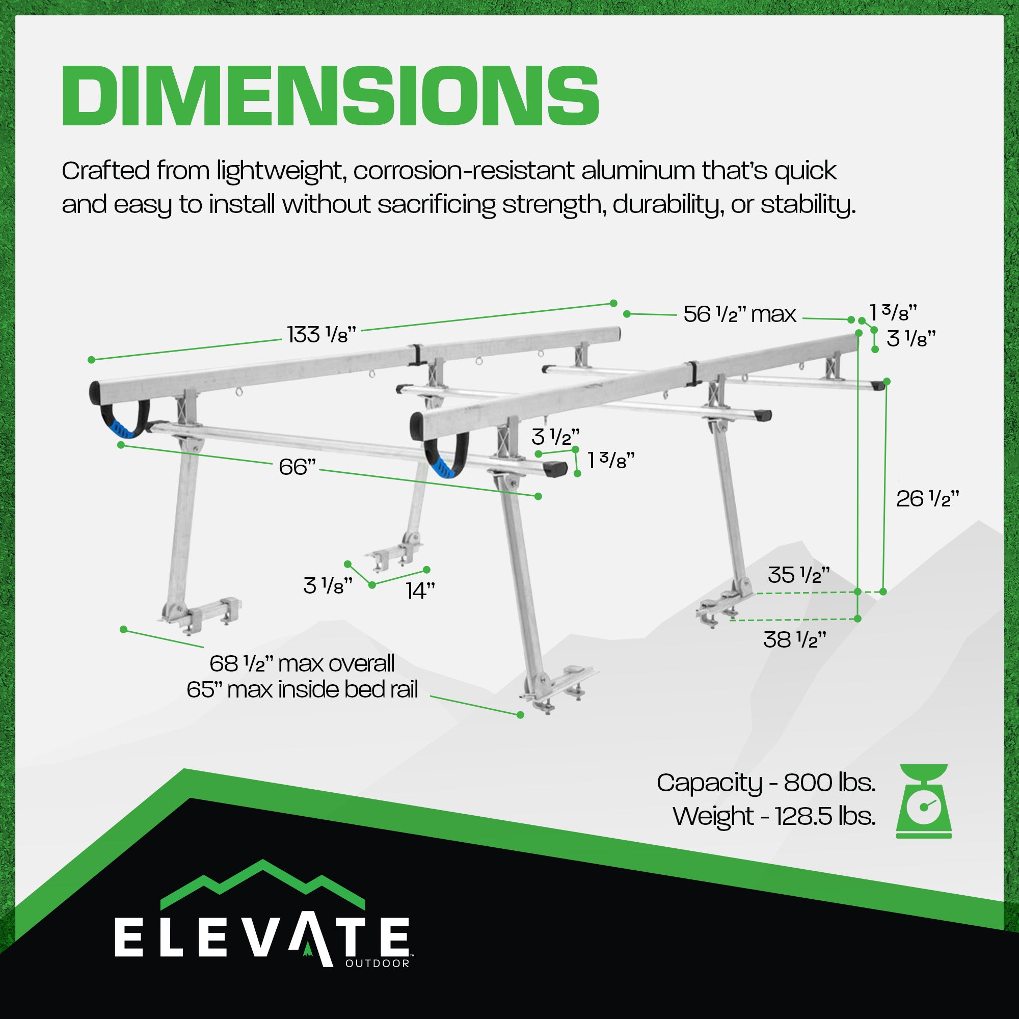 Elevate Outdoor Universal Over-Cab Truck Rack, Aluminum Cargo Carrier, 800Lb Cap