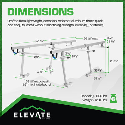 Elevate Outdoor Universal Over-Cab Truck Rack, Aluminum Cargo Carrier, 800Lb Cap