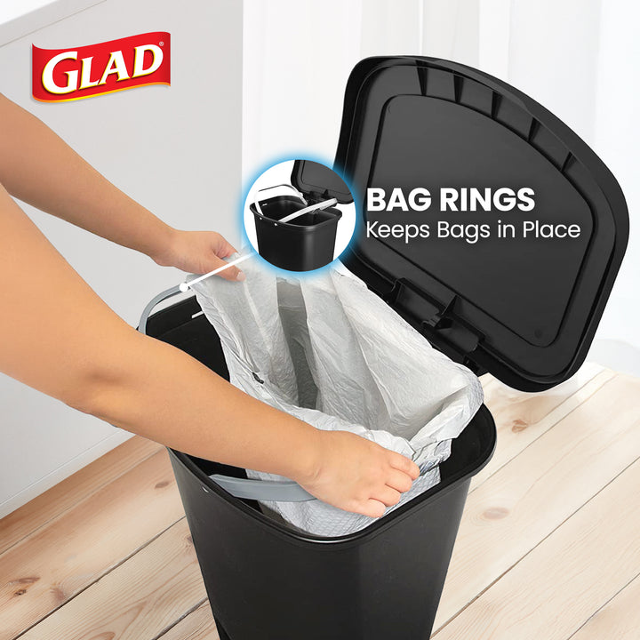 Glad Trash Can w/Lid, Foot Pedal & Garbage Bag Rings, 13 Gal, Black (Used)