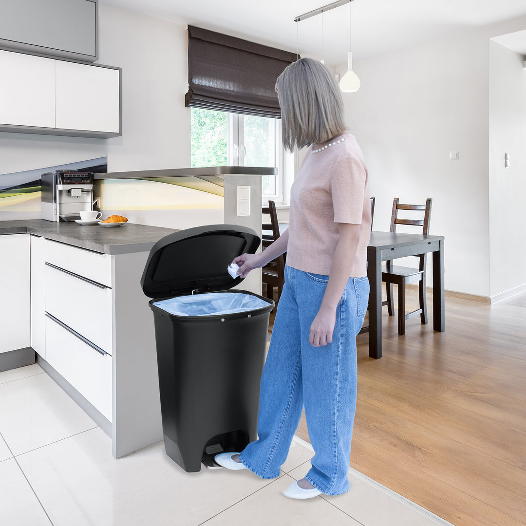 Glad Trash Can w/Lid, Foot Pedal & Garbage Bag Rings, 13 Gal, Black (Open Box)