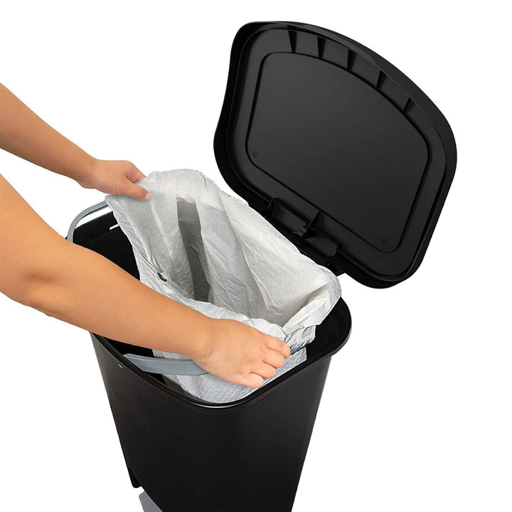 Glad Trash Can w/Lid, Foot Pedal & Garbage Bag Rings, 13 Gal, Black (Open Box)
