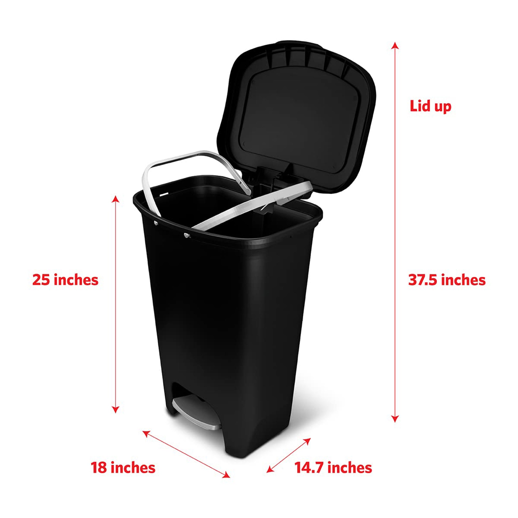 Glad Kitchen Trash Can with Lid and Garbage Bag Rings, 13 Gal, Black, 2 Pack
